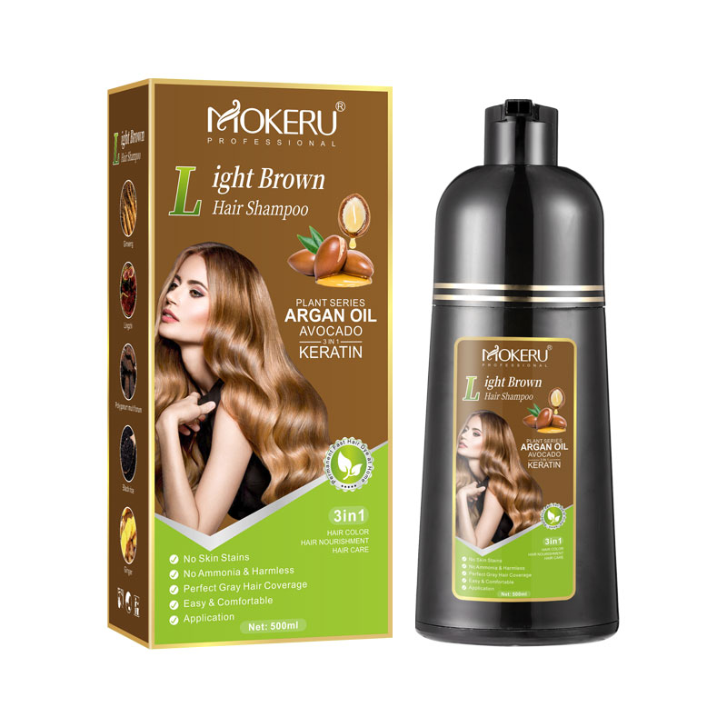 Argan Oil Treatment - Mokeru Ammoniakfreies Keratin-Haarfarb-Shampoo, Kaffee, permanentes braunes