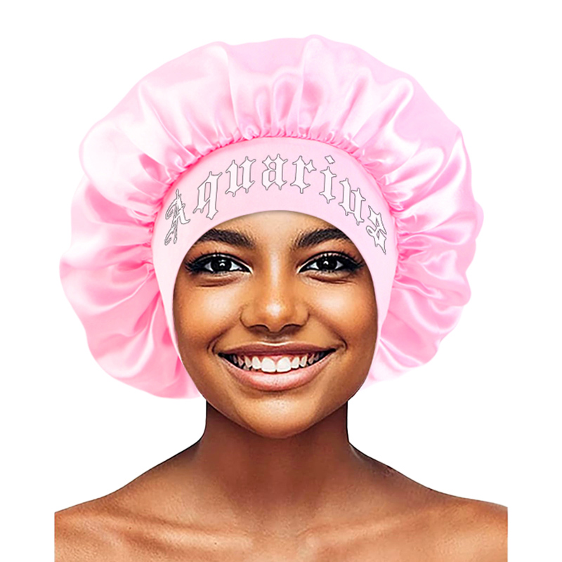 Satin Hair Bonnet - Neue 12-Sternzeichen-Schlafmütze aus einfarbigem Satin, dehnbare