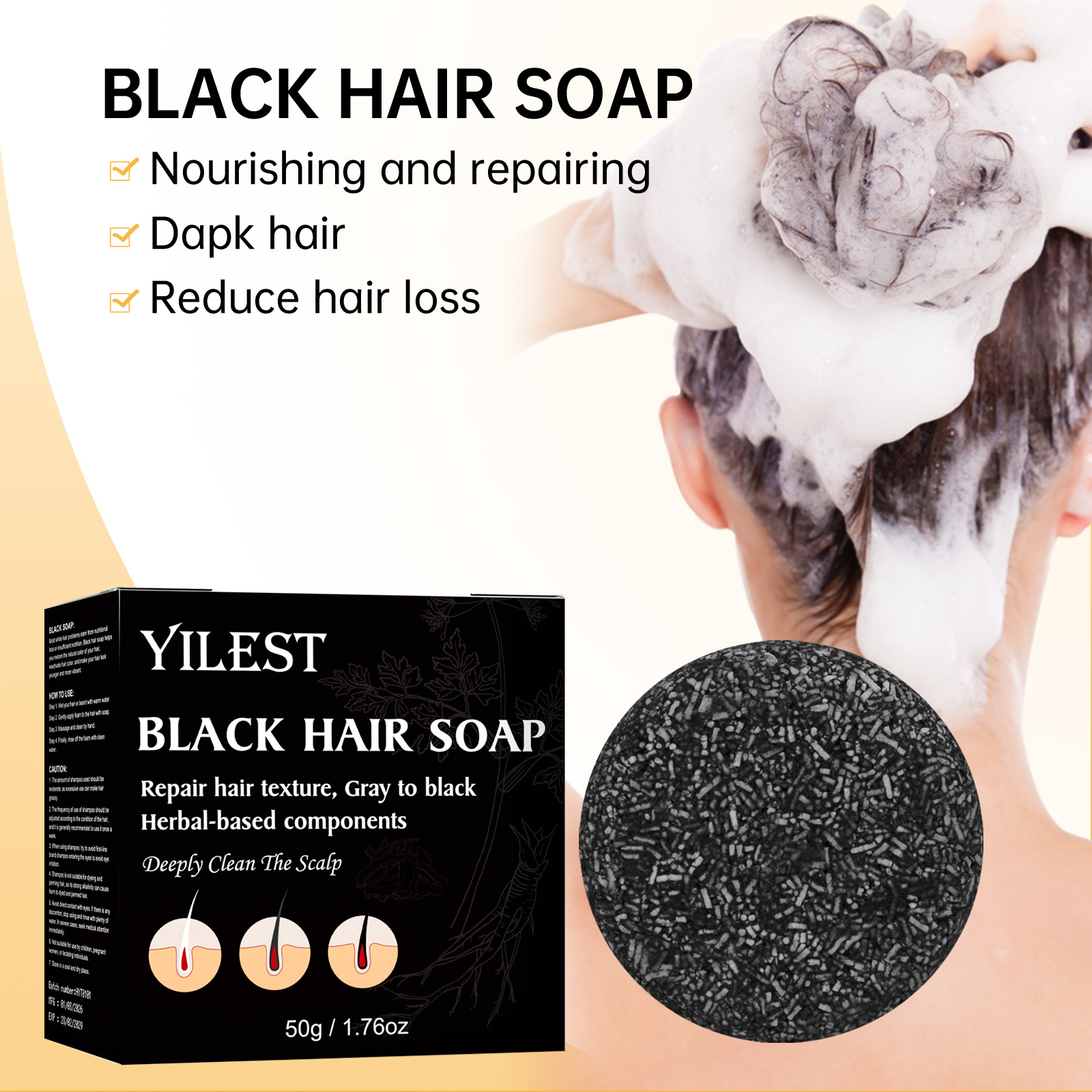 Hair Care Natural Ingredients - Natürliche Kräuter-Haarseife 50g, Reinigender Haarriegel für
