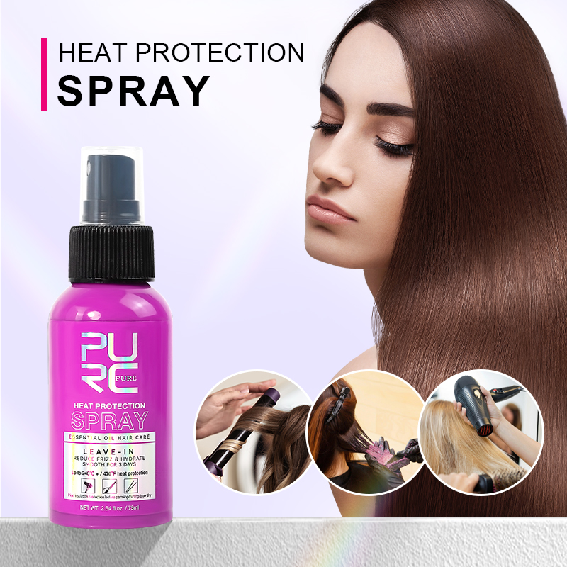 Heat Protectant Spray - PURC Hitzeschutzspray, Kokosnussöl-Frizz-Kontrolle und Glanz für