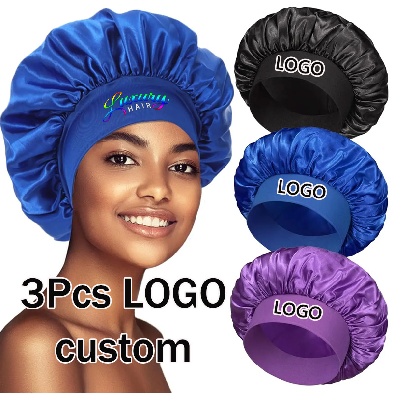 Satin Hair Bonnet - Komfortable Satin-Haarbonnet 3er-Pack Ganze Nacht Schlafmütze