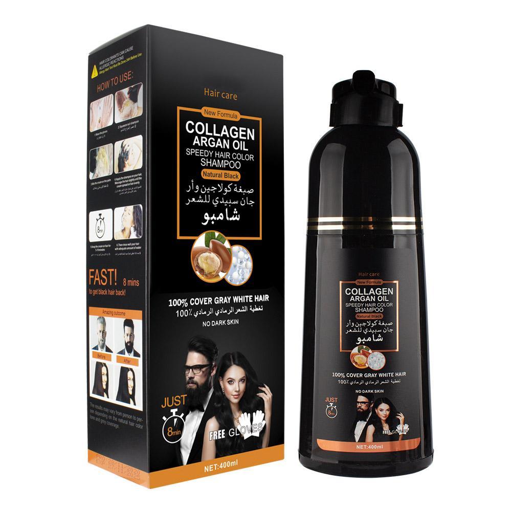 Argan Oil Treatment - 3-in-1 Kollagen-Arganöl-Shampoo, langanhaltendes schwarzes Haarfärbeshampoo für