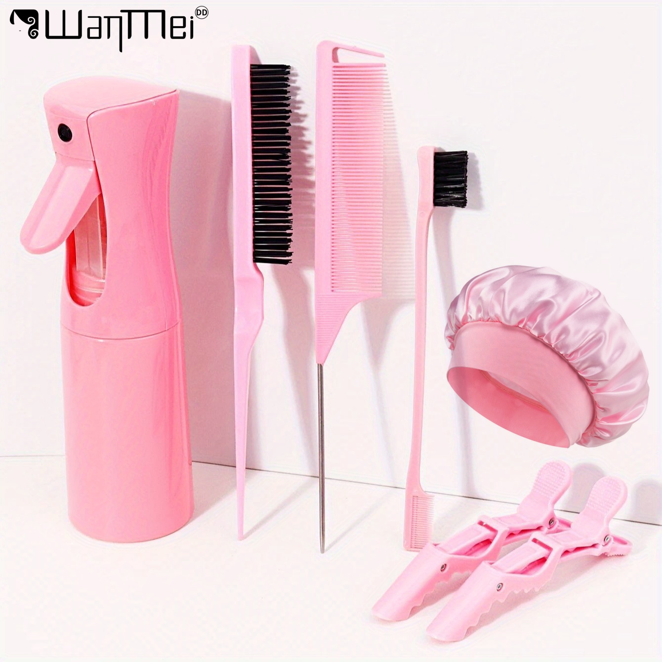 Satin Hair Bonnet - Professionelles Haarstyling-Werkzeugset Kontinuierliche Sprühflasche Rattenschwanzkamm Kantenbürste